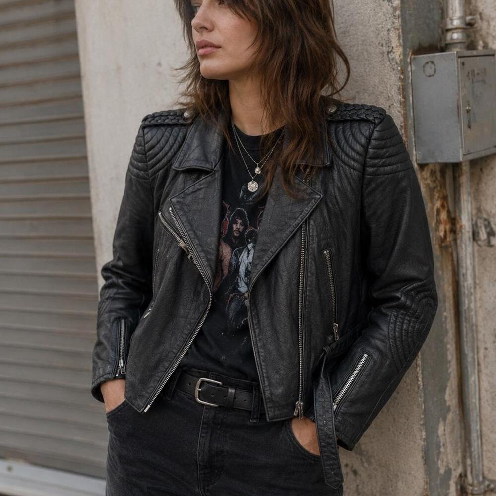 Vintage Bermani Genuine Leather Moto Jacket Black Size 6